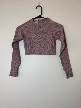 AYBL Seamless Crop Top Womens Small Pink Zebra Long Sleeve Gym Activewear